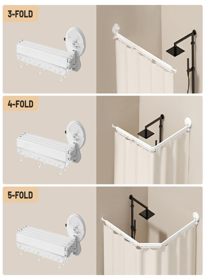 EHERDM Wall Mounted Folding Shower Curtain Rod Punch-Free Suction Cups 360°Collapsible Shower Curtain Rod for Bathroom Corner Bathtub Retractable Laundry Rack 5-Fold 68" - Image 3